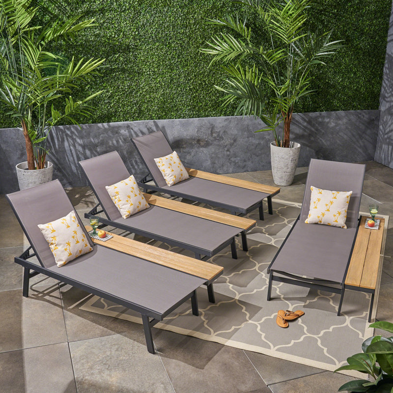 Union Rustic Absinthe Outdoor Metal Chaise Lounge Set with Table